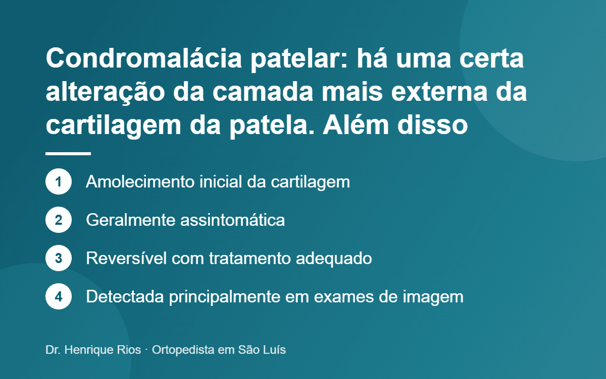 Condromalácia patelar: há uma certa alteração da camada mais externa da cartilagem da patela. Além disso, Dr. Henrique Rios
